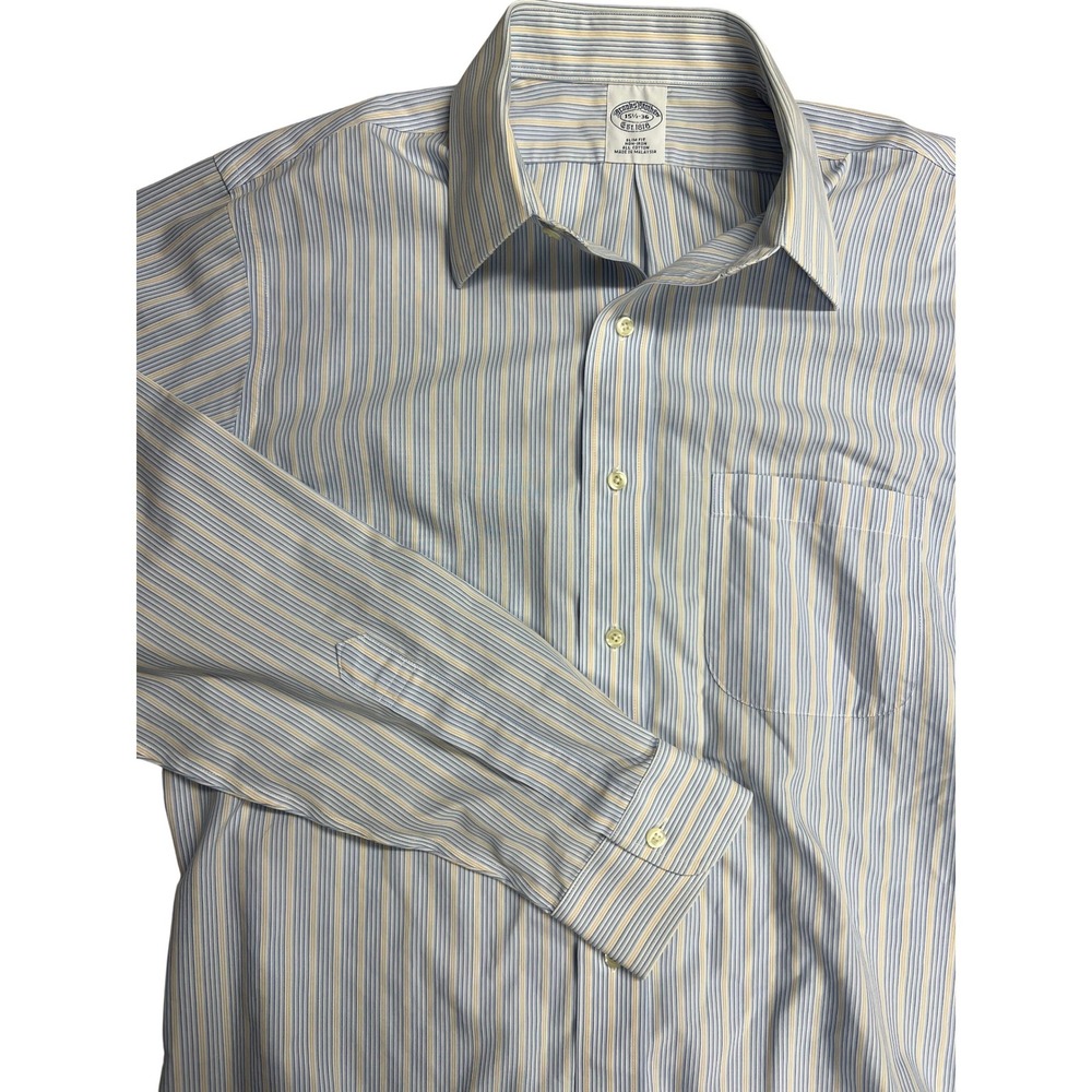 Lot of 2-Brooks Brothers Slim Fit Non-Iron Dress Shirt Blue Cotton 15.5-36 - Picture 11 of 16